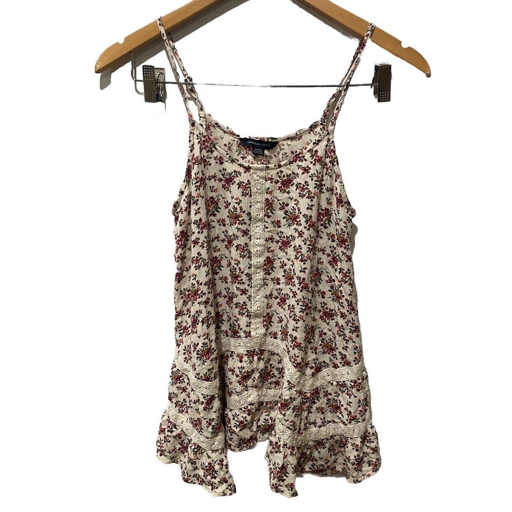 American Eagle Outfitters Cami Y2K Babydoll Floral Lace Tank Top Sz S